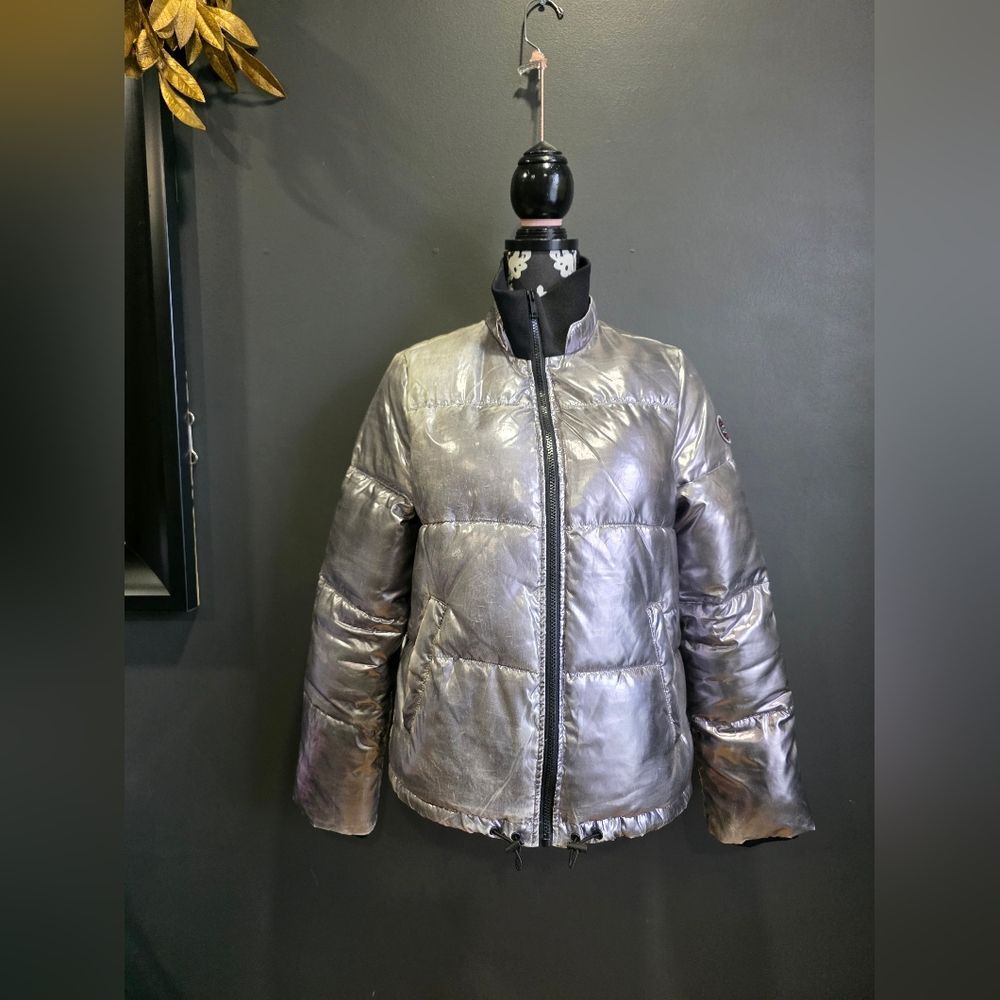 UGG Izzie Puffer Jacket Nylon Metallic Silver Sz S Futuristic Y2K